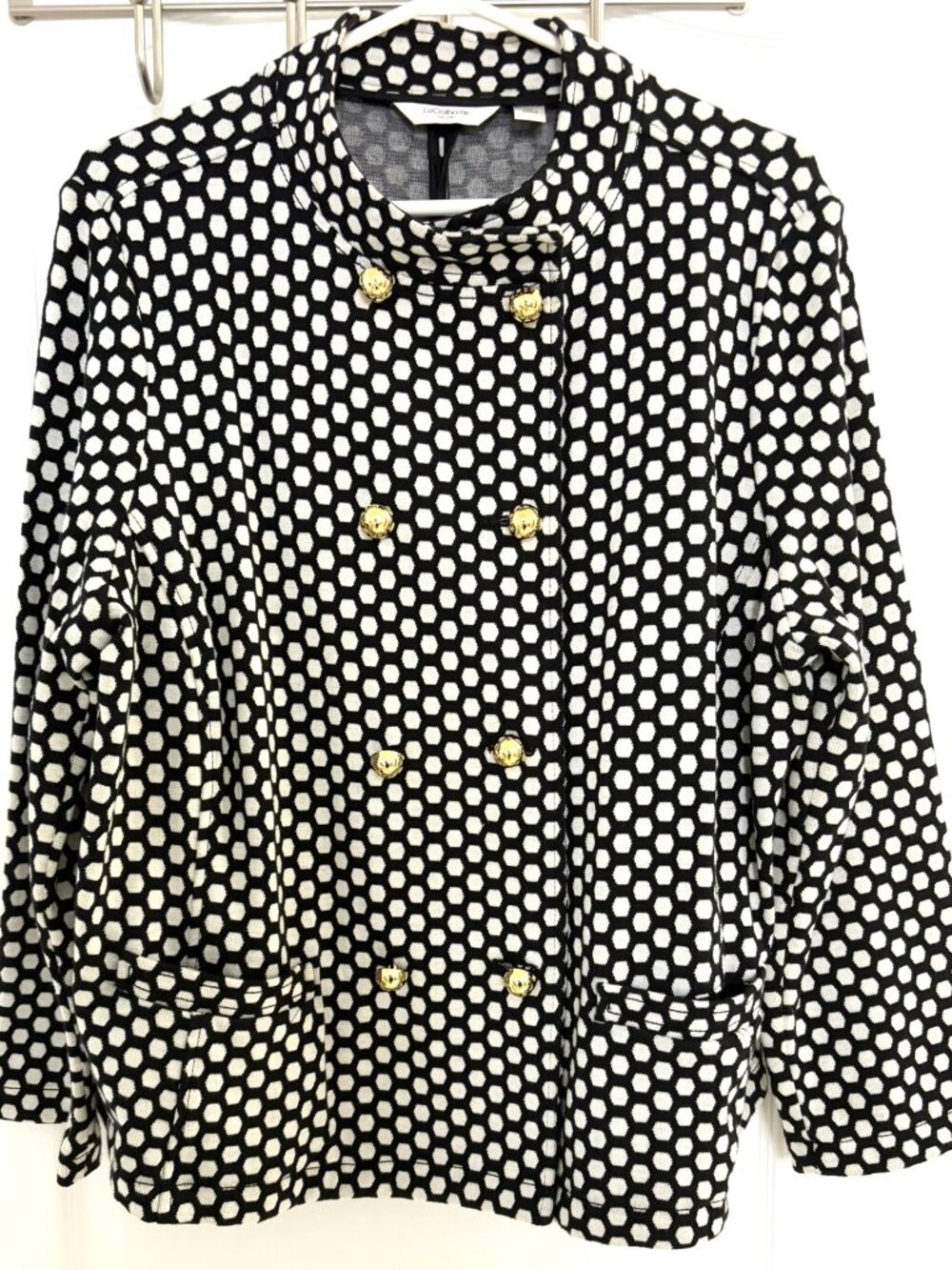 Liz Claiborne Black & White Patterned Double-Breasted Jacket Size 2X